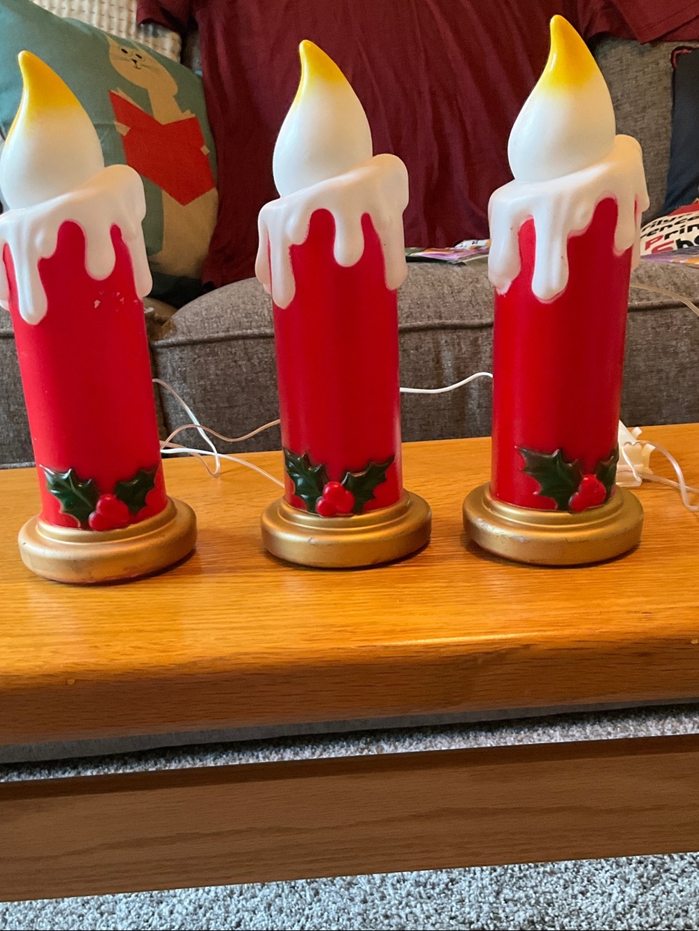 Vintage Blow Mold 3 Christmas Candle Battery Operated Decor
